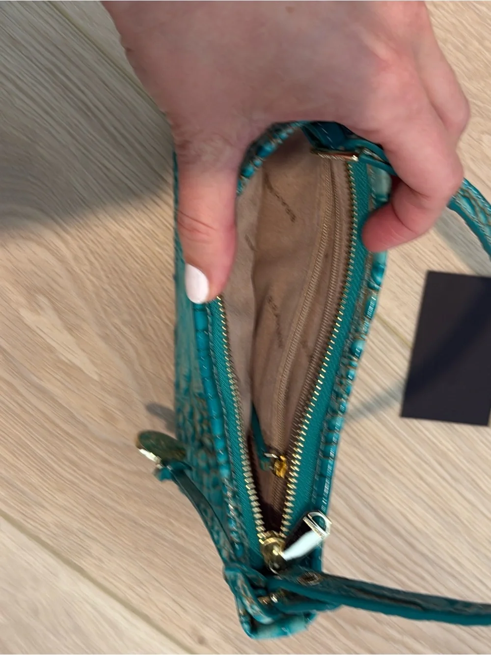 Brahmin Teal Croc-Embossed Shoulder Bag